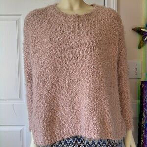 DREAMERS Nubby Popcorn Knit Fuzzy Crew Neck Sweater Pale Pink M/L